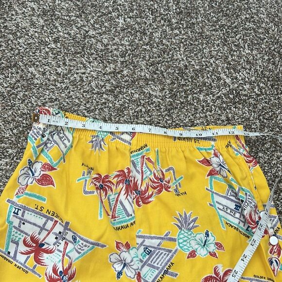 Vintage Drop Anchor Hawaiian Tropical Yellow 80s Womens Elastic Waist Shorts - Picture 6 of 7